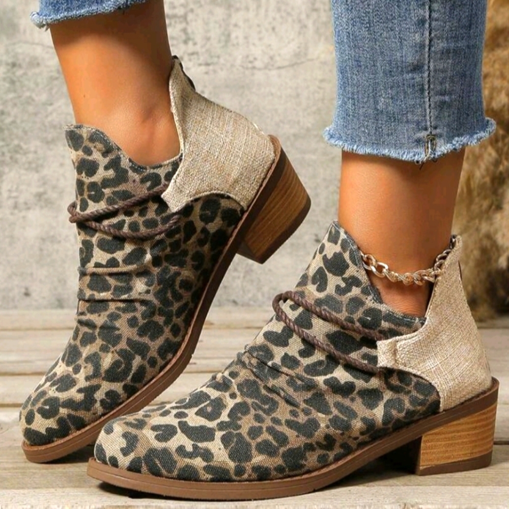 👡B2G1 Fashion Leopard Print Round Toe Ankle Boots, New Sz 7.5